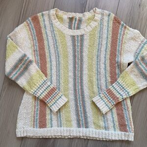 Hem & Thread Cream Earth Tones Multicolor Striped Sweater Boho Lightweight